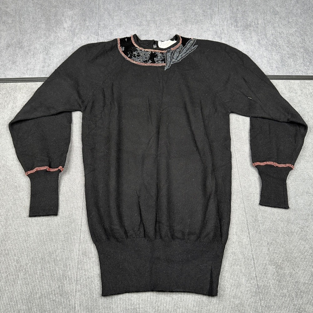 Belford Vintage Cashmere Sweater Black Beaded Sequin Neckline Womens Medium Y2K